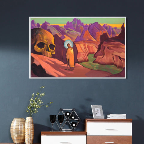 INVIN ART Framed Canvas Giclee Print Issa and giant's head, 1932 by Nicholas Roerich Wall Art Living Room Home Office Decorations