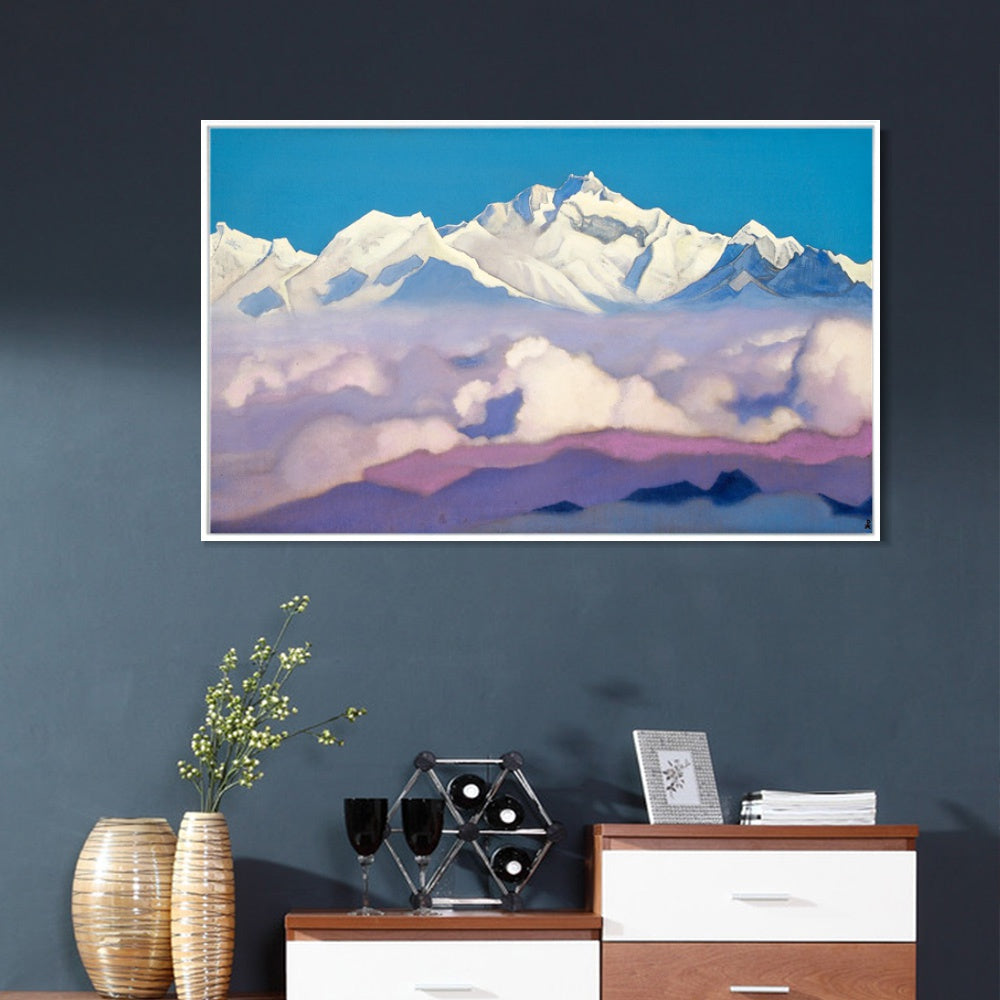 INVIN ART Framed Canvas Giclee Print kangchenjunga, 1936-1 by Nicholas Roerich Wall Art Living Room Home Office Decorations(Wood Color Slim Frame,20"x28")