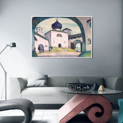 INVIN ART Framed Canvas Giclee Print Old Pskov, 1922 by Nicholas Roerich Wall Art Living Room Home Office Decorations