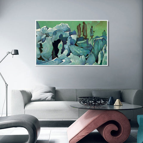 INVIN ART Framed Canvas Giclee Print Patrol of Himalayas, 1925 by Nicholas Roerich Wall Art Living Room Home Office Decorations