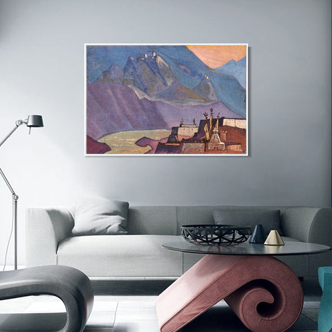 INVIN ART Framed Canvas Giclee Print River Chandra, 1932 by Nicholas Roerich Wall Art Living Room Home Office Decorations