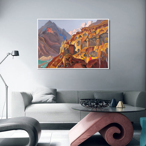INVIN ART Framed Canvas Giclee Print Sared Caves, 1932 by Nicholas Roerich Wall Art Living Room Home Office Decorations