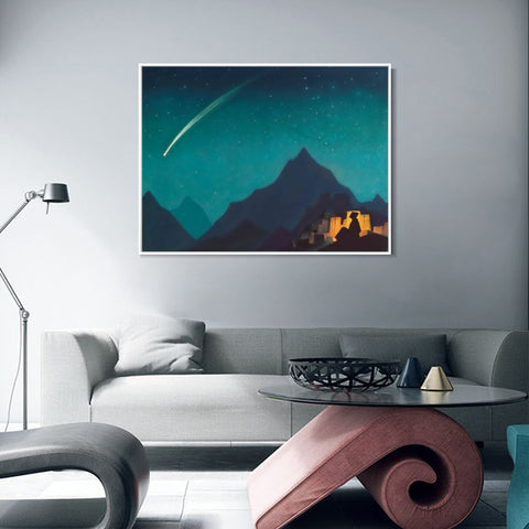 INVIN ART Framed Canvas Giclee Print Star of the Hero, 1936(1) by Nicholas Roerich Wall Art Living Room Home Office Decorations