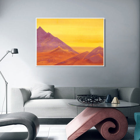 INVIN ART Framed Canvas Giclee Print sunrise-unfinished-1930 by Nicholas Roerich Wall Art Living Room Home Office Decorations