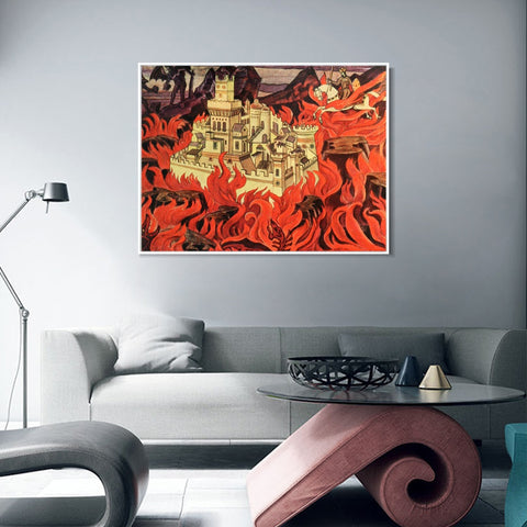 INVIN ART Framed Canvas Giclee Print The Enchanted City, 1920 by Nicholas Roerich Wall Art Living Room Home Office Decorations