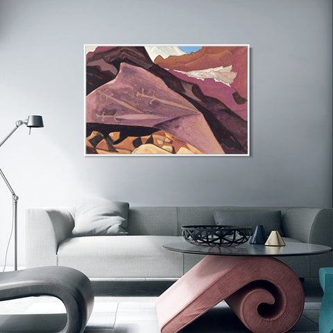 INVIN ART Framed Canvas Giclee Print three Swords Paintings on the Stone, 1932 by Nicholas Roerich Wall Art Living Room Home Office Decorations