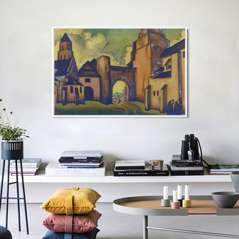 INVIN ART Framed Canvas Giclee Print Secrets of the Walls, 1920, Made of mixed media by Nicholas Roerich Wall Art Living Room Home Office Decorations