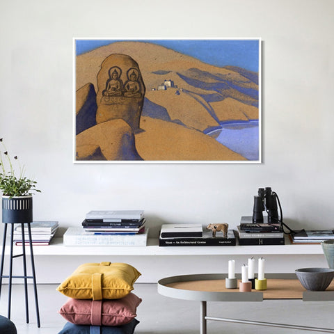 INVIN ART Framed Canvas Giclee Print Tibet. Buddha on the Road, 1936, Made of by Nicholas Roerich Wall Art Living Room Home Office Decorations