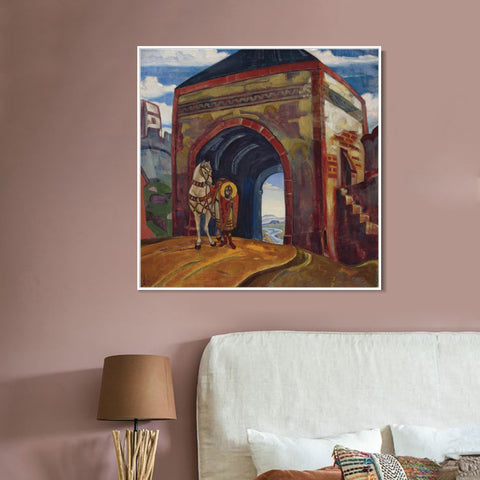 INVIN ART Framed Canvas Giclee Print St. Mercurius of Smolensk, Made of oil on canvas by Nicholas Roerich Wall Art Living Room Home Office Decorations