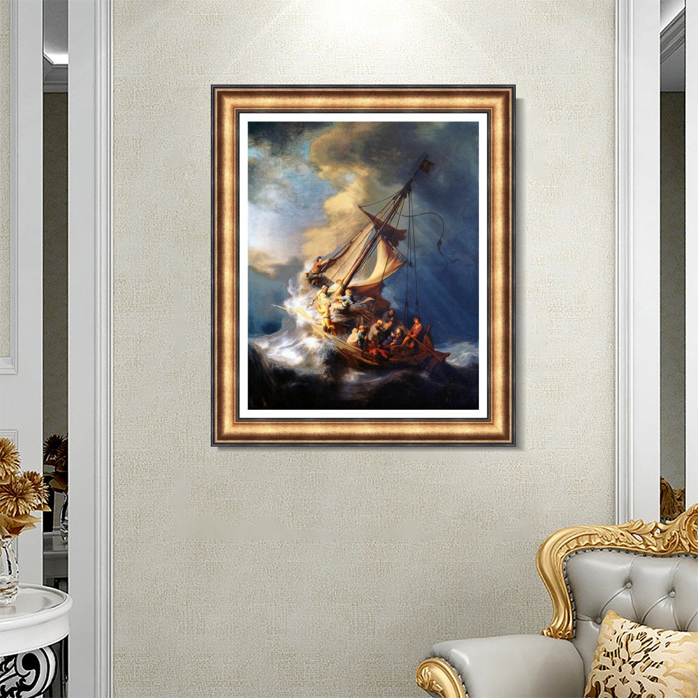 INVIN ART Framed Canvas Art Giclee Print The Storm on the Sea of Galilee by Rembrandt Harmenszoon van Rijn Wall Art