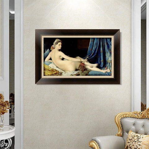 INVIN ART Framed Canvas Art Giclee Print La Grande Odalisque by Jean Auguste Dominique Ingres Wall Art Living Room Home Office Decorations