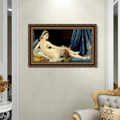 INVIN ART Framed Canvas Art Giclee Print La Grande Odalisque by Jean Auguste Dominique Ingres Wall Art Living Room Home Office Decorations