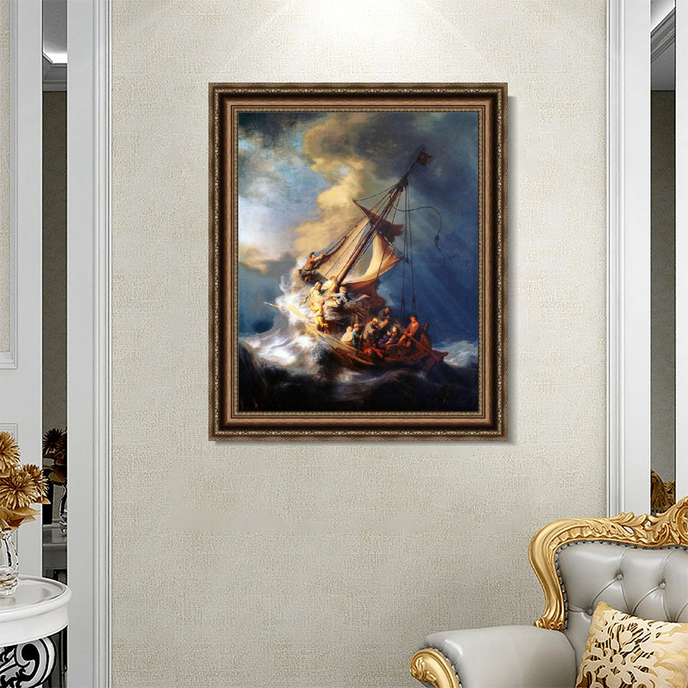 INVIN ART Framed Canvas Art Giclee Print The Storm on the Sea of Galilee by Rembrandt Harmenszoon van Rijn Wall Art