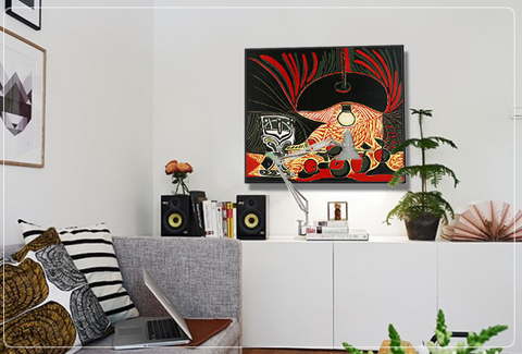 Invin Art Framed Stretch Canvas Still Life Under the Lamp by Pablo Picasso Wall Art Home Decor