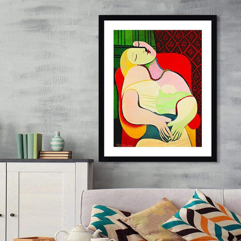 INVIN ART Framed Canvas Giclee Print Art Dream by Pablo Picasso Wall Art Living Room Home Office Decorations