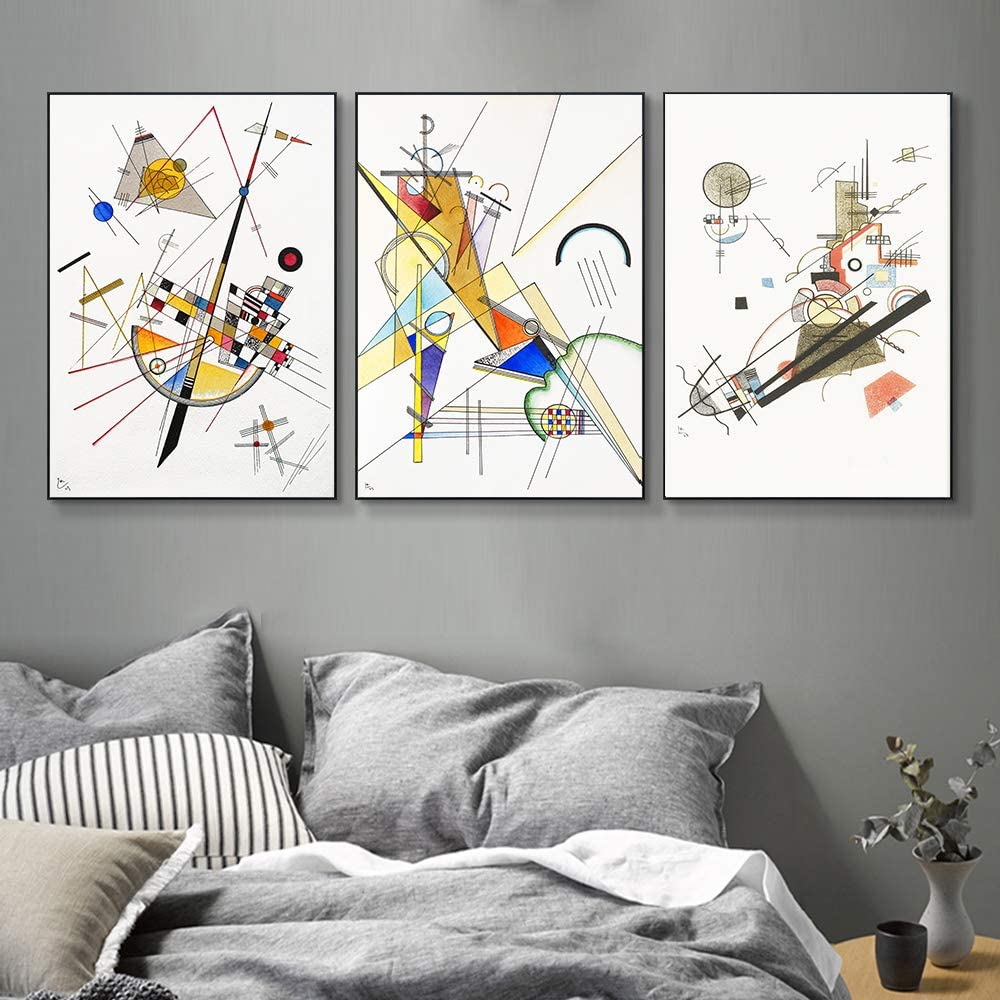 INVIN ART Framed Streched Canvas Giclee Print Combo Painting 3 Pieces by Wassily Kandinsky Wall Art Series#001 (Black Slim Frame,20"x28"Each Piece)