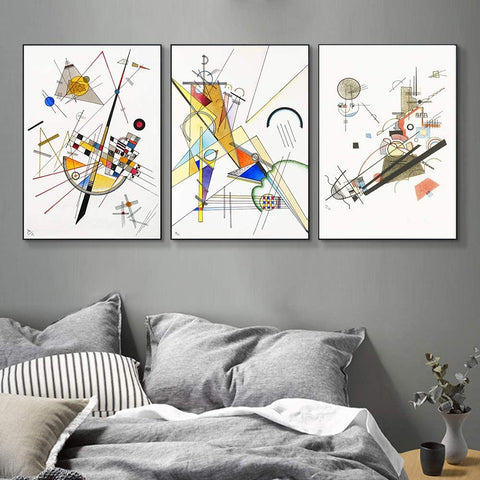 INVIN ART Framed Streched Canvas Giclee Print Combo Painting 3 Pieces by Wassily Kandinsky Wall Art Series#001 Living Room Home Office Decorations(Black Slim Frame,20"x28"Each Piece)