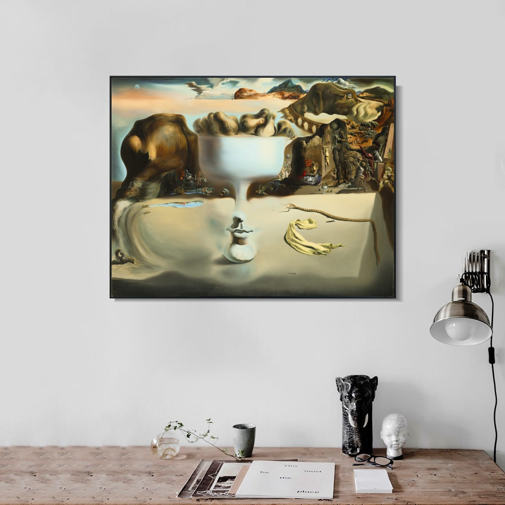 INVIN ART Framed Canvas Giclee Print Art Apparition of a Face and Fruit Dish on a Beach,C.1938 by Salvador Dali Wall Art