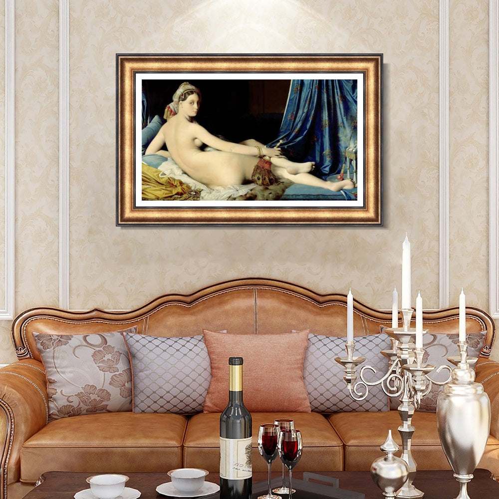INVIN ART Framed Canvas Art Giclee Print La Grande Odalisque by Jean Auguste Dominique Ingres Wall Art