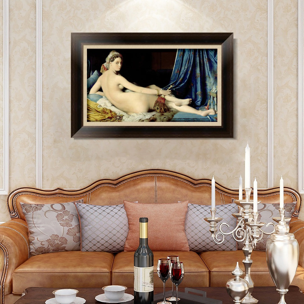 INVIN ART Framed Canvas Art Giclee Print La Grande Odalisque by Jean Auguste Dominique Ingres Wall Art