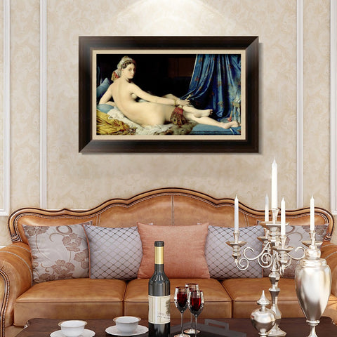 INVIN ART Framed Canvas Art Giclee Print La Grande Odalisque by Jean Auguste Dominique Ingres Wall Art Living Room Home Office Decorations
