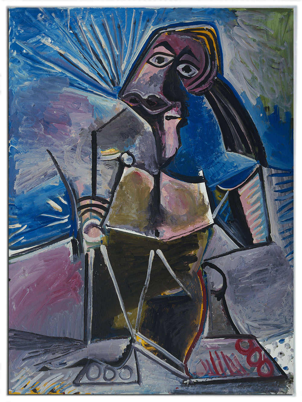 Invin  Art Framed Stretch Canvas At Work by Pablo Picasso Wall Art Home Decor