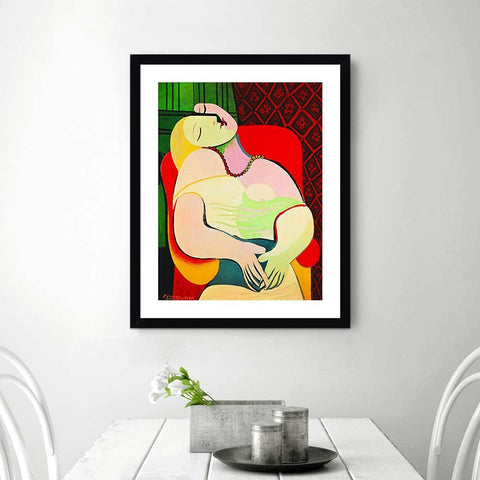 INVIN ART Framed Canvas Giclee Print Art Dream by Pablo Picasso Wall Art Living Room Home Office Decorations