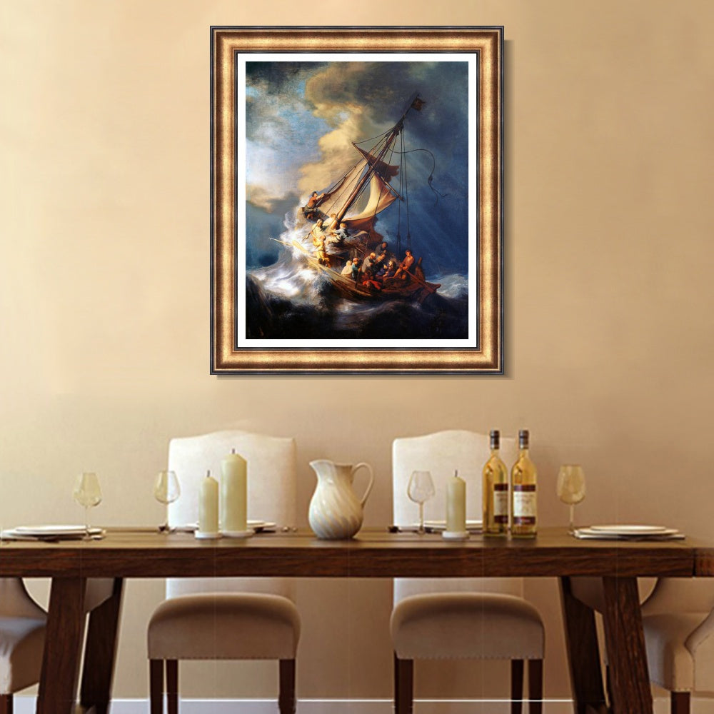 INVIN ART Framed Canvas Art Giclee Print The Storm on the Sea of Galilee by Rembrandt Harmenszoon van Rijn Wall Art