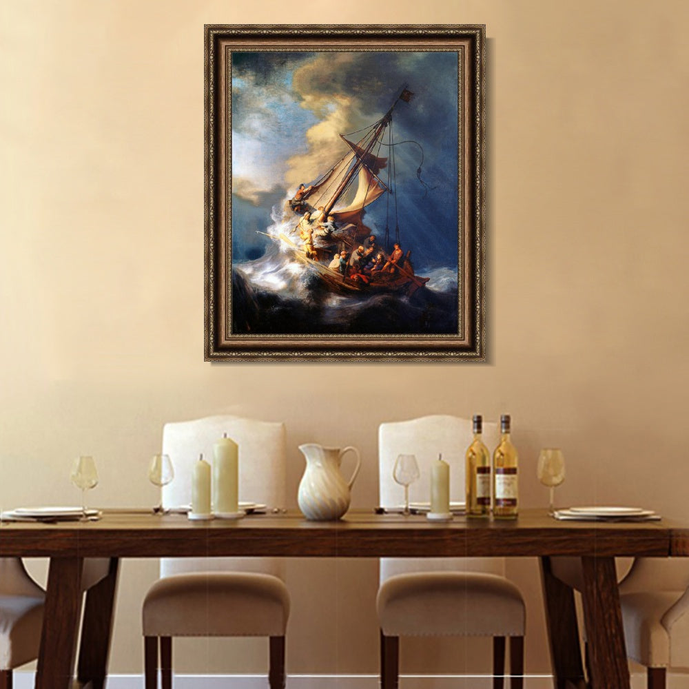 INVIN ART Framed Canvas Art Giclee Print The Storm on the Sea of Galilee by Rembrandt Harmenszoon van Rijn Wall Art