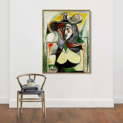 Framed Canvas-Abstract Painting Woman with a Big Hat by Pablo Picasso