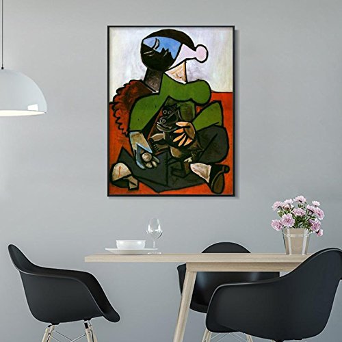 Framed Stretch Canvas Sitting Woman with Dog by Pablo Picasso Wall Art