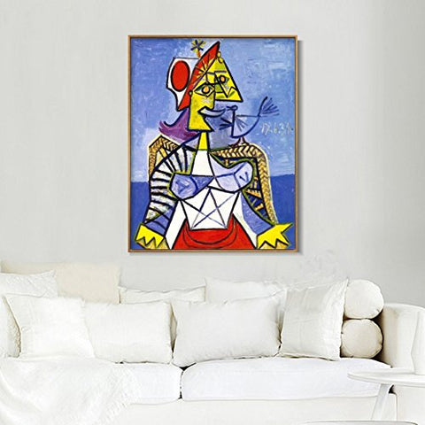Framed Stretch Canvas Sitting Woman#1 by Pablo Picasso Wall Art