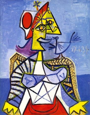 Framed Stretch Canvas Sitting Woman#1 by Pablo Picasso Wall Art