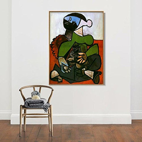Framed Stretch Canvas Sitting Woman with Dog by Pablo Picasso Wall Art
