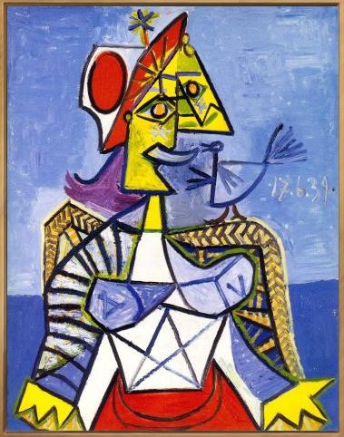 Framed Stretch Canvas Sitting Woman#1 by Pablo Picasso Wall Art
