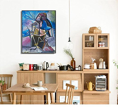 Framed Stretch Canvas At Work by Pablo Picasso Wall Art