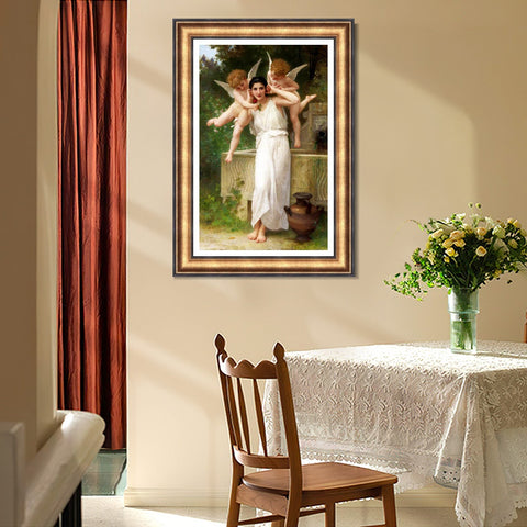 INVIN ART Framed Canvas Art Giclee Print Youth 1893 by William Adolphe Bouguereau Wall Art Living Room Home Office Decorations