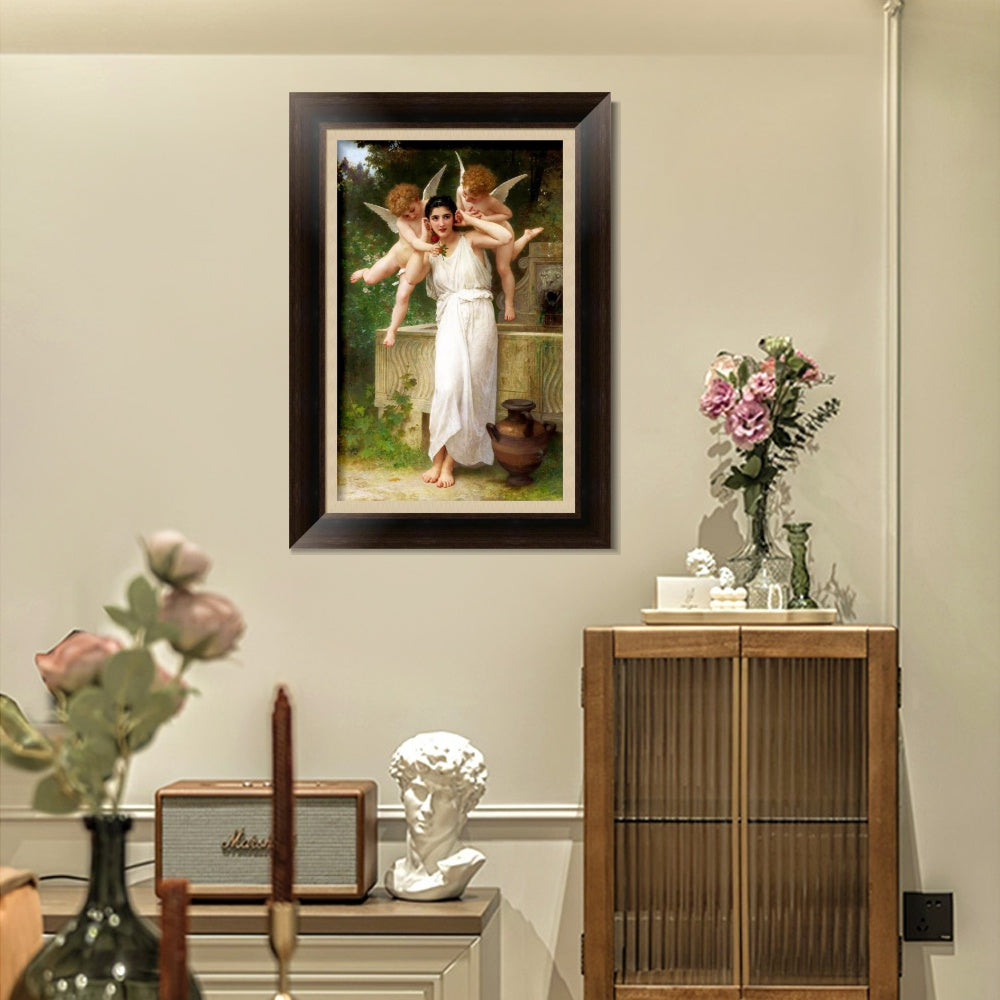 INVIN ART Framed Canvas Art Giclee Print Youth 1893 by William Adolphe Bouguereau Wall Art Living Room Home Office Decorations