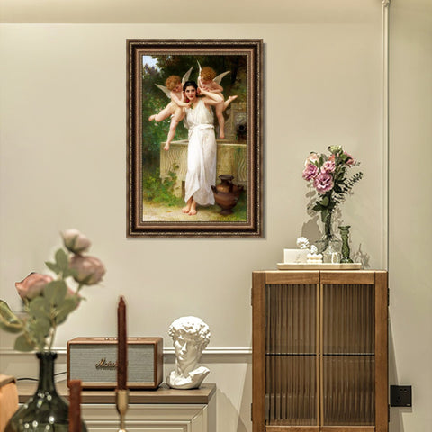INVIN ART Framed Canvas Art Giclee Print Youth 1893 by William Adolphe Bouguereau Wall Art Living Room Home Office Decorations