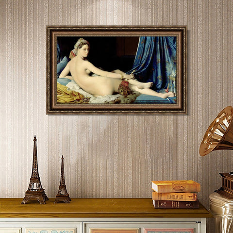 INVIN ART Framed Canvas Art Giclee Print La Grande Odalisque by Jean Auguste Dominique Ingres Wall Art Living Room Home Office Decorations
