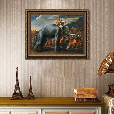 INVIN ART Framed Canvas Art Giclee Print Hannibal crossing the Alps on elephant back by Nicolas Poussin Wall Art Living Room Home Office Decorations