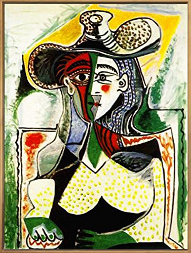 Framed Canvas-Abstract Painting Woman with a Big Hat by Pablo Picasso