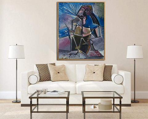 Framed Stretch Canvas At Work by Pablo Picasso Wall Art