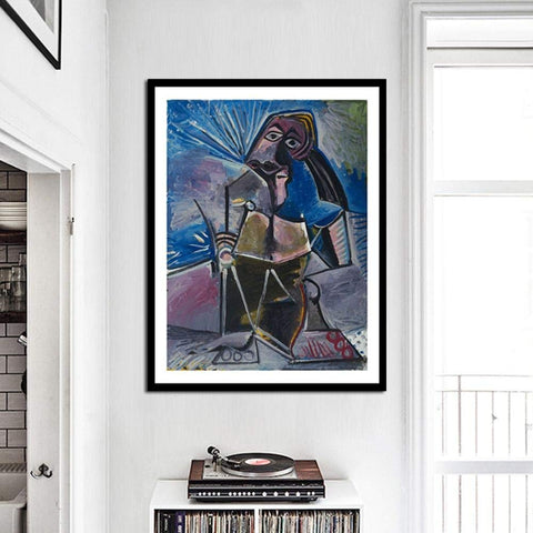 Framed Stretch Canvas At Work by Pablo Picasso Wall Art