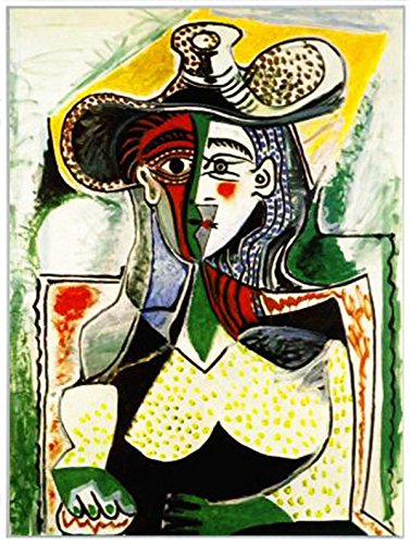INVIN ART Framed Canvas Giclee Print Art-Abstract Painting Woman with a Big Hat by Pablo Picasso Wall Art Home Decor