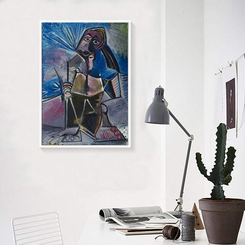 Framed Stretch Canvas At Work by Pablo Picasso Wall Art