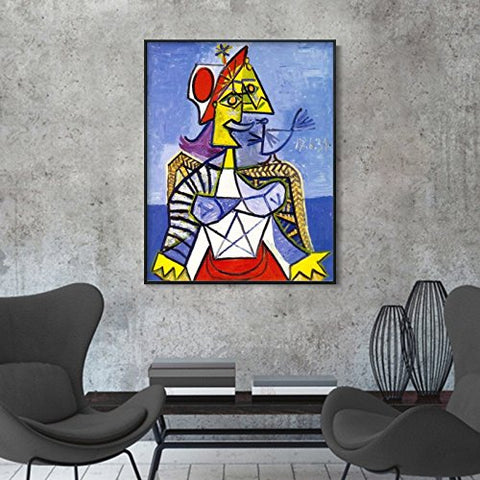 INVIN ART Framed Canvas Giclee Print Art Sitting Woman #1 by Pablo Picasso Wall Art