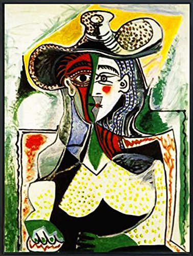 INVIN ART Framed Canvas Giclee Print Art-Abstract Painting Woman with a Big Hat by Pablo Picasso Wall Art Home Decor