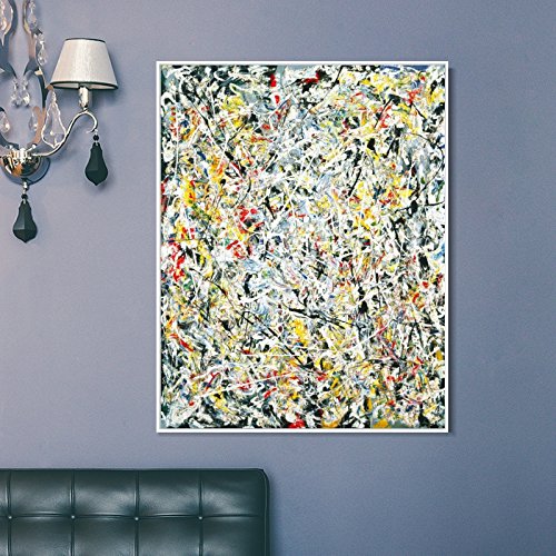 INVIN ART Framed Canvas White Light by Jackson Pollock Giclee Print Artwork Wall Art Home Decor