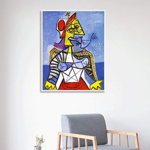 Framed Stretch Canvas Sitting Woman#1 by Pablo Picasso Wall Art